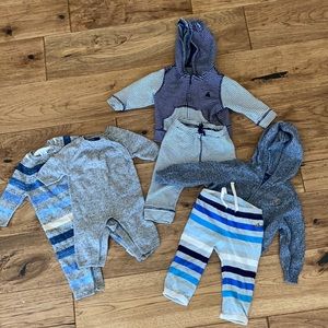 2 baby gap rompers and 2 baby gap sweat pant and hoodie sets